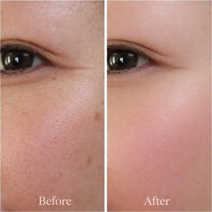 Before and after close-up showing smoother-looking skin after using LumiLux premium skincare balm stick