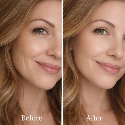 Under-eye wrinkles before and after using LumiLux calcium volume multi balm stick